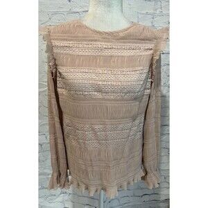 Velvet By Graham & Spencer Long Sleeve Ruffle And Lace Pink Blouse Size Medium